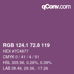 カラーコード: RGB 124.1 72.8 119 | qconv.com