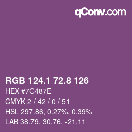 カラーコード: RGB 124.1 72.8 126 | qconv.com