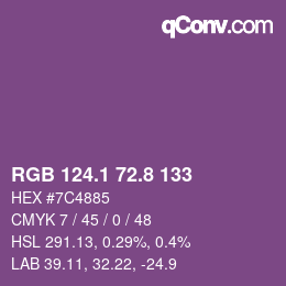 カラーコード: RGB 124.1 72.8 133 | qconv.com