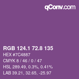 カラーコード: RGB 124.1 72.8 135 | qconv.com