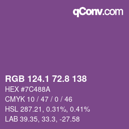 カラーコード: RGB 124.1 72.8 138 | qconv.com