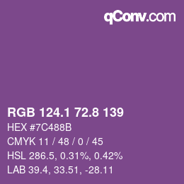 カラーコード: RGB 124.1 72.8 139 | qconv.com