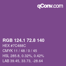 カラーコード: RGB 124.1 72.8 140 | qconv.com