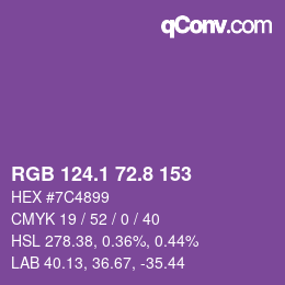カラーコード: RGB 124.1 72.8 153 | qconv.com
