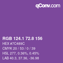 カラーコード: RGB 124.1 72.8 156 | qconv.com