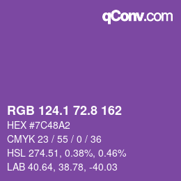 カラーコード: RGB 124.1 72.8 162 | qconv.com