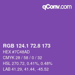 カラーコード: RGB 124.1 72.8 173 | qconv.com