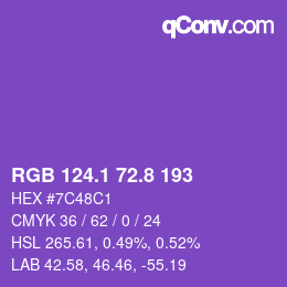 カラーコード: RGB 124.1 72.8 193 | qconv.com
