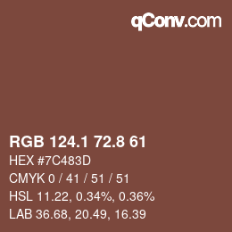 Color code: RGB 124.1 72.8 61 | qconv.com