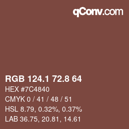 カラーコード: RGB 124.1 72.8 64 | qconv.com