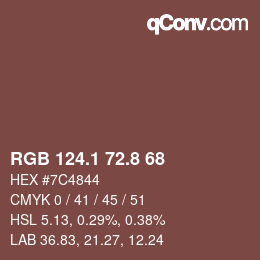 Farbcode: RGB 124.1 72.8 68 | qconv.com