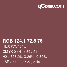 Color code: RGB 124.1 72.8 76 | qconv.com