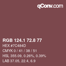 Color code: RGB 124.1 72.8 77 | qconv.com