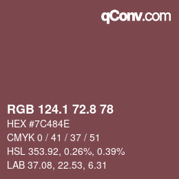 カラーコード: RGB 124.1 72.8 78 | qconv.com