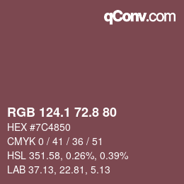 Color code: RGB 124.1 72.8 80 | qconv.com