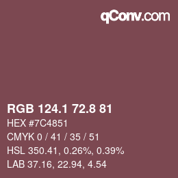 Color code: RGB 124.1 72.8 81 | qconv.com