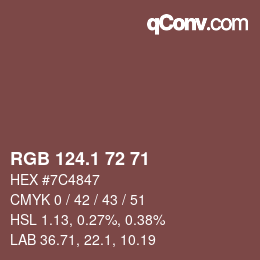 Color code: RGB 124.1 72 71 | qconv.com