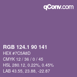 カラーコード: RGB 124.1 90 141 | qconv.com