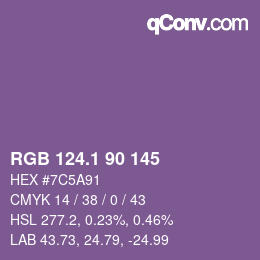 カラーコード: RGB 124.1 90 145 | qconv.com
