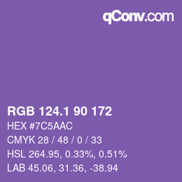 カラーコード: RGB 124.1 90 172 | qconv.com