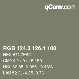 カラーコード: RGB 124.3 126.4 108 | qconv.com