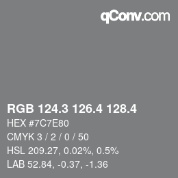 カラーコード: RGB 124.3 126.4 128.4 | qconv.com