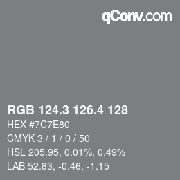 カラーコード: RGB 124.3 126.4 128 | qconv.com