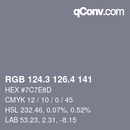 カラーコード: RGB 124.3 126.4 141 | qconv.com