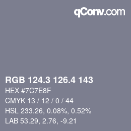 カラーコード: RGB 124.3 126.4 143 | qconv.com