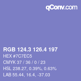 カラーコード: RGB 124.3 126.4 197 | qconv.com