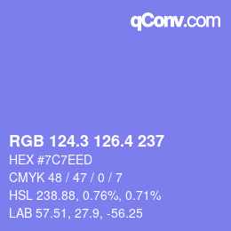 カラーコード: RGB 124.3 126.4 237 | qconv.com