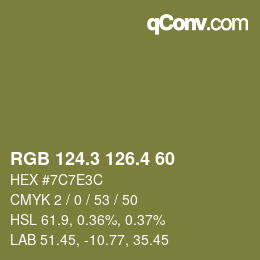 カラーコード: RGB 124.3 126.4 60 | qconv.com