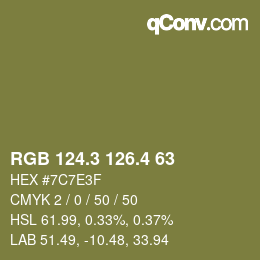 カラーコード: RGB 124.3 126.4 63 | qconv.com
