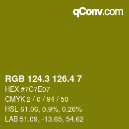 カラーコード: RGB 124.3 126.4 7 | qconv.com