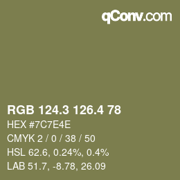 カラーコード: RGB 124.3 126.4 78 | qconv.com