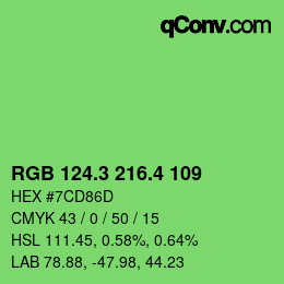 カラーコード: RGB 124.3 216.4 109 | qconv.com