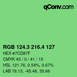 カラーコード: RGB 124.3 216.4 127 | qconv.com