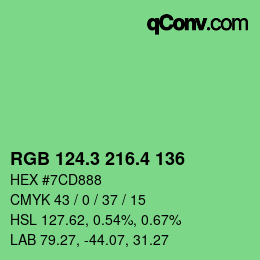 カラーコード: RGB 124.3 216.4 136 | qconv.com