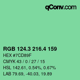 カラーコード: RGB 124.3 216.4 159 | qconv.com
