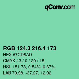 カラーコード: RGB 124.3 216.4 173 | qconv.com
