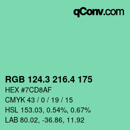 カラーコード: RGB 124.3 216.4 175 | qconv.com