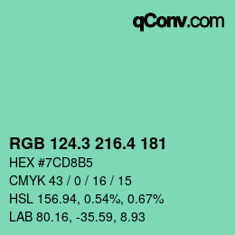 カラーコード: RGB 124.3 216.4 181 | qconv.com