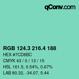 カラーコード: RGB 124.3 216.4 188 | qconv.com