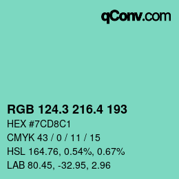 カラーコード: RGB 124.3 216.4 193 | qconv.com