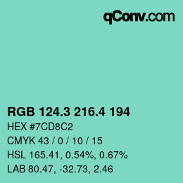 カラーコード: RGB 124.3 216.4 194 | qconv.com