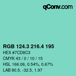 カラーコード: RGB 124.3 216.4 195 | qconv.com