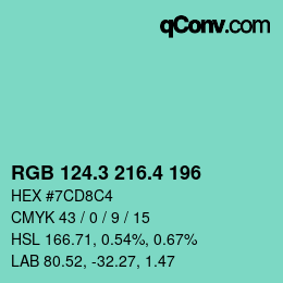 カラーコード: RGB 124.3 216.4 196 | qconv.com