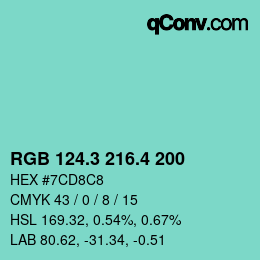 カラーコード: RGB 124.3 216.4 200 | qconv.com