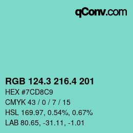 カラーコード: RGB 124.3 216.4 201 | qconv.com