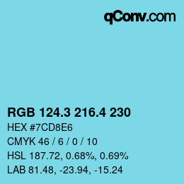カラーコード: RGB 124.3 216.4 230 | qconv.com